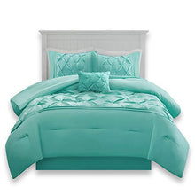 Load image into Gallery viewer, Comfort Spaces Cavoy Faux Silk Comforter Set - Luxe Diamond Tufting, All Season Bedding, Matching Bed Skirt, Decorative Pillows, King(104"x90") Aqua 5 Piece