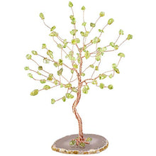 Load image into Gallery viewer, SUNYIK Handmade Peridot Money Tree Set on Natural Agate Slice Base, Tree of Life Healing Crystals Chip Stone Bonsai Decoration Ornaments for Wealth and Lucky