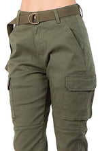 Load image into Gallery viewer, TwiinSisters Women's High Waist Slim Fit Color Cargo Joggers Pants with Matching Belt - Medium, Olive