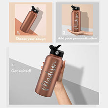 Load image into Gallery viewer, Amazing Items Personalized Water Bottle with Straw Lid, 18 oz - Fire Red | Custom Stainless Steel Sports Water Bottle w/ Name and Text - Double Wall + Vacuum Insulated - Rotating Handle