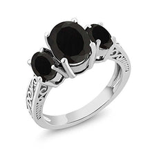 Load image into Gallery viewer, Gem Stone King 925 Sterling Silver Black Onyx 3-Stone Women's Ring (2.41 Cttw Oval, Available 5,6,7,8,9) (Size 6)