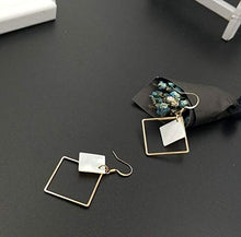 Load image into Gallery viewer, 14k Gold Plated Square White Shell Drop Earrings La Raffine For Women Jewelry Wedding Geometric Earrings for Women Girl Gifts Present Valentines Birthday Anniversary Mothers Day Christmas(Golden)