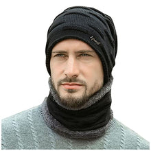 Load image into Gallery viewer, BCDlily Fleece Lined Beanie Hats with Scarf Set for Men Women Winter Warm Thick Knitted Hats Skull Cap Neck Warmer (Black)