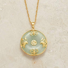 Load image into Gallery viewer, Ross-Simons Green Jade"Good Luck" Butterfly Pendant Necklace in 18kt Gold Over Sterling
