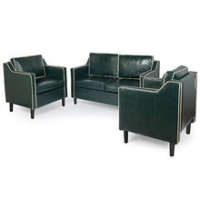 Load image into Gallery viewer, AILEEKISS Mid Century Armrest Sectional Sofa Set Upholstered Faux Leather Modern 3 Pcs Couches Set Loveseat for Living Room Office (Green, 3 Piece Set)