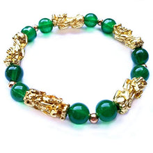 Load image into Gallery viewer, MANRUO Feng Shui Amulet Bracelet The Best Prosperity Green Bead Bracelet with 5 Vietnamese Sand Gold Plated Pi Xiu/Pi Yao Lucky Wealthy Brecelet