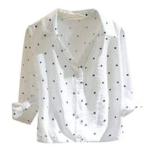 Load image into Gallery viewer, Long Sleeve Tee Blouse for Women,Amiley Womens Linen Dot Print Button-Down Long Sleeve T Shirts Tops Ladies Lapel Blouses (Small, White)