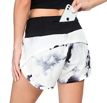 Load image into Gallery viewer, Rrosseyz Athletic Shorts for Women with Liner High Waisted, Womens Sports Shorts with Back Zipper Pocket for Running Gym- 4"(Ink Splash White, Large)