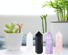 Load image into Gallery viewer, Luckeeper Healing Crystal Wands,2" Amethyst Crystal, Rose Quartz,Clear Quartz and Black Obsidian,6 Faceted Reiki Chakra Stones 4 pcs