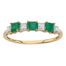 Load image into Gallery viewer, Solid 10k Yellow Gold Princess-Cut Genuine Green Emerald Diamond Accent Ring Size 7