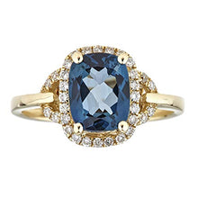 Load image into Gallery viewer, Gin & Grace 10K Yellow Gold Genuine London Blue Topaz Ring with Diamonds for women | Ethically, authentically & organically sourced (Cushion-cut) shaped London Blue Topaz hand-crafted jewelry for her | London Blue Topaz Ring for women