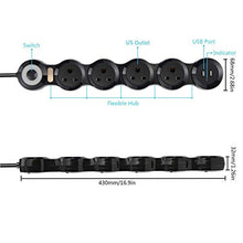 Load image into Gallery viewer, Flexible Power Strip Surge Protector with 2 USB Ports and 4 Outlets for Home, Office and Travel (9Ft Long Cord, Black)