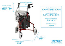 Load image into Gallery viewer, NOVA Traveler 3 Wheel Rollator Walker, All Terrain 8” Wheels, Includes Bag, Basket and Tray, Red