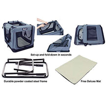 Load image into Gallery viewer, JESPET Soft Dog Crates Kennel for Pets, 3 Door Soft Sided Folding Travel Pet Carrier with Straps and Fleece Mat for Dogs, Cats, Rabbits, Grey Blue & Beige (26" L x 20" W x 20" H, Grey)