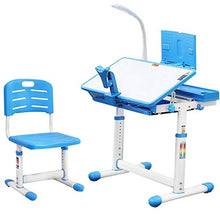 Load image into Gallery viewer, HEIKA Children's Combined Study Table Plastic Work Table Kids Desk Chair Set Can Be Raised and Lowered (Blue-70x52cm)