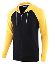 Load image into Gallery viewer, HARBETH Men's Athletic Fit Full Zip Fleece Hooded Sweatshirt Active Hoodie Black/Apricot Gold XL