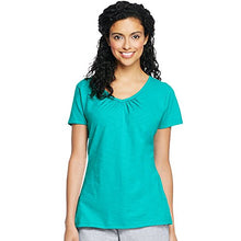 Load image into Gallery viewer, Hanes Women's Shirred V-Neck T-Shirt, Eco Teal, Small
