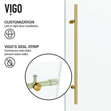 Load image into Gallery viewer, VIGO VG6021MGCL6076 3.0"L -60.0"W -76.0"H Elan Frameless Sliding Rectangle Shower Door with Clear Tempered Glass and Stainless Steel Hardware in Matte Gold Finish with Reversible Handle