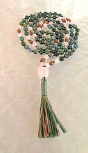 Load image into Gallery viewer, Energized Natural 108 Moss Agate Mala Beads Necklace, 8 mm Bracelet, Dark Green Moss Agate, Mala Bead, Stretch Bracelet, Heart Chakra, Hand Knotted Wrap Mala (Knotted Moss Agate & Rose Quartz Mala)