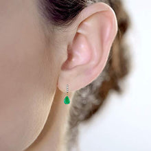Load image into Gallery viewer, 10k Yellow Gold Genuine Pear-Shape Emerald and Diamond Drop Dangle Earrings