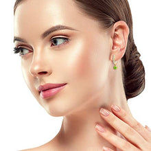 Load image into Gallery viewer, Yellow Gold Flashed Sterling Silver 5mm Peridot & White CZ Dangle Huggie Hoop Earrings for Women Teen Girls, 15mm Diameter