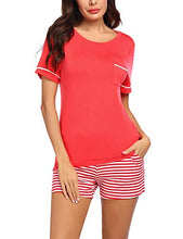 Load image into Gallery viewer, Ekouaer Women's Cute Short Sleeve Tee and Short Stripe Pajama Set,Watermelon Red XXL