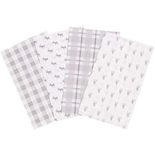 Load image into Gallery viewer, Stag and Moose 4 Pack Flannel Baby Burp Cloth Set - Grey Forest Animals 100% Cotton
