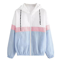 Load image into Gallery viewer, COOKI Women's Color Block Drawstring Hooded Windbreaker Jacket Lightweight Windbreaker Raincoat Hooded Waterproof Jacket Blue