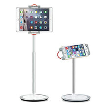 Load image into Gallery viewer, SAIJI Tablet Stand Holder, Height Adjustable, 360 Degree Rotating, Aluminum Alloy Cradle Mount Dock for 4.7"-12.9" Screen iPhone Samsung, iPad, Nintendo Switch, Kindle, eBook Reader (Silver)