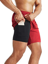 Load image into Gallery viewer, Neleus Men's 2 in 1 Running Shorts with Liner,Dry Fit Workout Shorts with Pockets,6070,2 Pack,Black/Red,3XL