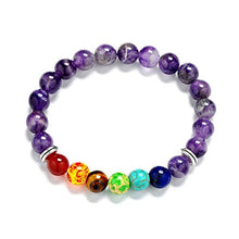Load image into Gallery viewer, Reizteko Men Women 8mm Lava Rock 7 Chakra Diffuser Bracelet Elastic Natural Stone Yoga Beads Bracelet Bangle (Amethyst Beads)