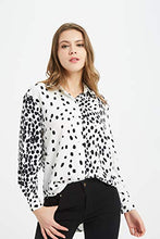 Load image into Gallery viewer, Tronjori Women's Casual V Neck Crepe Blouses Long Sleeve Button Down Shirts Tops (S,White Black Leopard)