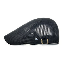 Load image into Gallery viewer, VOBOOM Men Breathable Mesh Summer Hat Adjustable Newsboy Beret Ivy Cap Cabbie Flat Cap (Black)