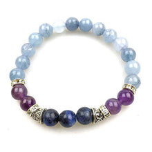 Load image into Gallery viewer, Bracelet Blue Chalcedony + Lapis Lazuli + Amethyst REAL NATURAL STONES w/Swarovski & Silver Accents Throat & Third Eye & Crown Chakras - USA HANDMADE