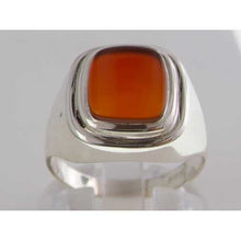 Load image into Gallery viewer, Gents Solid 925 Sterling Silver Natural Carnelian Mens Signet Ring - Size 11 - Sizes 6 to 13 Available
