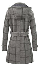 Load image into Gallery viewer, Chrisuno Women's Notch Lapel Double Breasted Mid-Long Wool Pea Coat Grey Plaid S