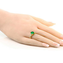 Load image into Gallery viewer, Gem Stone King Green Simulated Emerald and White Topaz 18K Yellow Gold Plated Silver Women Ring (1.55 Ct Oval) (Size 8)