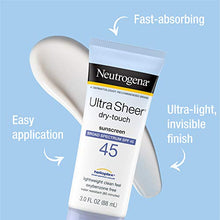 Load image into Gallery viewer, Neutrogena Ultra Sheer Dry-Touch Water Resistant and Non-Greasy Sunscreen Lotion with Broad Spectrum SPF 45, TSA-Compliant travel Size, 3 fl. oz, Pack of 2