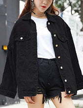 Load image into Gallery viewer, Omoone Women's Oversized Mid Long Denim Jacket Jean Biker Coat (0199-Black-XS)