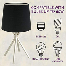Load image into Gallery viewer, Kira Home Apollo 19" Modern Bedside Mini Table Lamp + 7W LED Bulb (Energy Efficient, 3000K Warm White), Black Fabric Shade, Brushed Nickel Finish