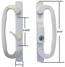 Load image into Gallery viewer, Sliding Glass Patio Door Handle Set, Mortise Type, Keyed, White, 3-15/16" Screw Holes
