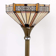 Load image into Gallery viewer, Tiffany Style Torchiere Light Floor Standing Lamp Wide 12 Tall 66 Inch Yellow Hexagon Stained Glass and Mission Style Lampshade for Living Room Bedroom Antique Table S011 WERFACTORY