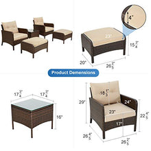 Load image into Gallery viewer, U-MAX 5 Pieces Patio Furniture Set Outdoor Chair and Ottoman Set with Cushions & Side Table, Brown PE Wicker Rattan Lawn Pool Balcony Backyard Conversation Lounge Set, White & Tan Cushion