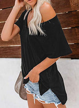 Load image into Gallery viewer, Uusollecy Womens Summer Tshirts Crewneck Short Sleeve Graphic Tee Shirts Loose Fit Ins Style Tees and Tops Black Small