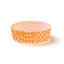 Load image into Gallery viewer, Panificio Premium 3.5 Inch, 4 Ounce Baking Cups: Regular-Ridged Round Paper Baking Cups Perfect for Muffins, Cupcakes or Mini Snacks - Hot Orange Polka Dot Print Design - Disposable - 200ct Box
