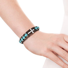 Load image into Gallery viewer, AeraVida Inspirational Cross w/Turquoise Stones Leather Chakra Cuff Bracelet