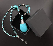 Load image into Gallery viewer, Boho Turquoise Long Beaded Necklace For Women Vintage Ethnic Alloy Pendant Jewelry (Turquoise Long Necklace)