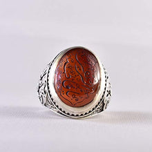 Load image into Gallery viewer, Yemeni Aqeeq Ring for Men | AlAliGems | Red Aqeeq Stone Engaved | US Size 12