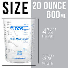 Load image into Gallery viewer, TCP Global 20 Ounce (600ml) Disposable Flexible Clear Graduated Plastic Mixing Cups - Box of 100 Cups & 50 Mixing Sticks - Use for Paint, Resin, Epoxy, Art, Kitchen - Measuring Ratios 2-1, 3-1, 4-1 ML