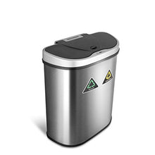 Load image into Gallery viewer, NINESTARS Automatic Touchless Infrared Motion Sensor Trash Can/Recycler with D Shape Silver/Black Lid & Stainless Base, 18 Gal, Stainless Steel